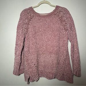 Renjo Pink Women's Sweater with Shoulder Design CottageCore Cable Medium